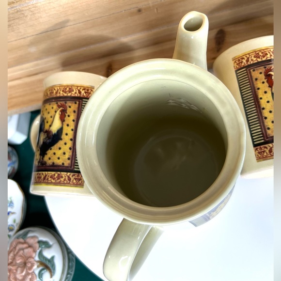 Rooster Tea Pot & 2 Cups Set Country Kitchen Decor - Picture 5 of 5